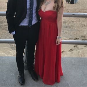 Bright Red Strapless Prom Dress from PromGirl